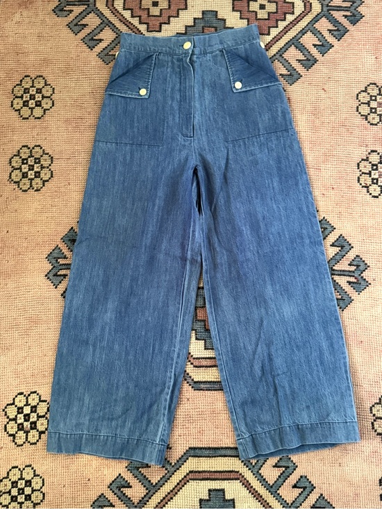 Ilana Kohn Denim - Ilana Kohn NWOT Chambray Wide Leg Crop Pants High Rise Size 8